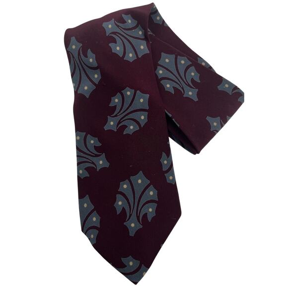 Giorgio Armani Pure Silk Burgundy and Blue Damask Print Neck Tie - Picture 1 of 4